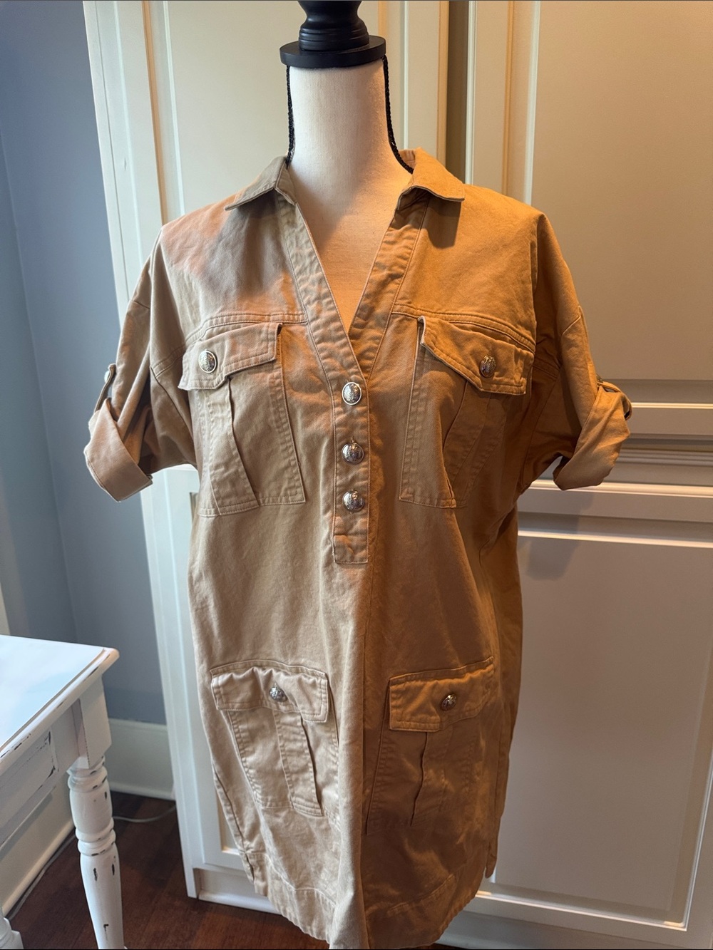 Casual Utility Jean-Style dress in Tan